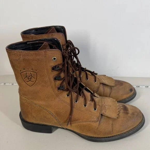 Ariat Brown Leather Lace Up Boots Size 8B Fringe Kiltie Western Cowgirl Rodeo